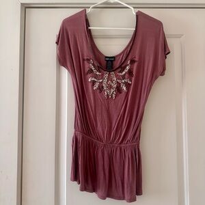 Wet Seal Purple Embellished Short Sleeve Top